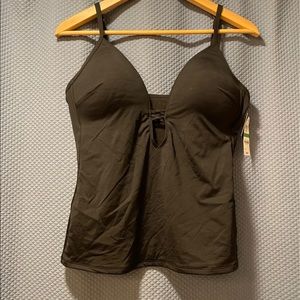 Bar III Solid Plunging Molded Cup Tankini Swim Top